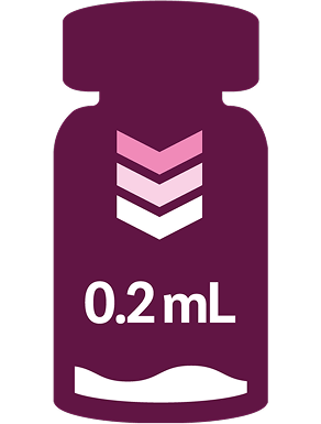 0,2 ml Impfstoffflasche mit Pfeilen nach unten